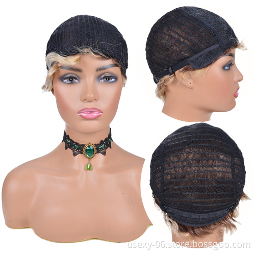 Short Curly Human Hair Wig Virgin Brazilian Human Hair Finger Wave Wigs for Black Women 613 Blonde Pixie Cut Wigs